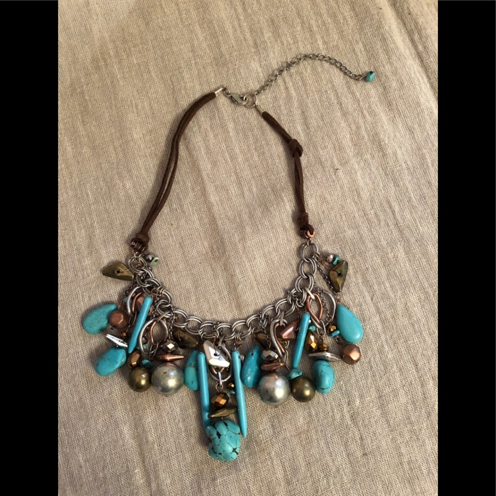 Boho chic, turquoise and mixed metals necklace